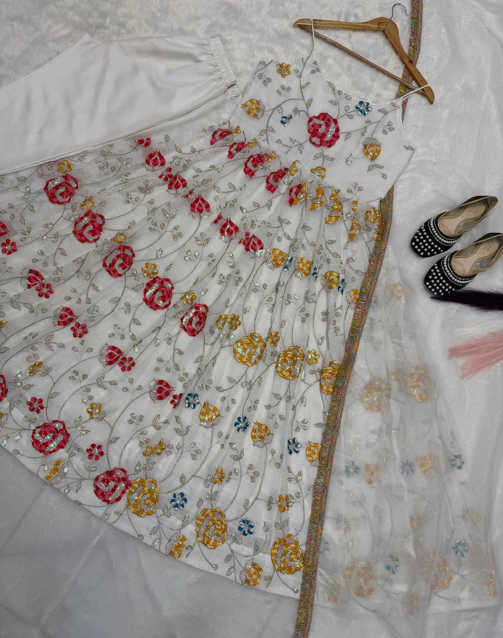 Pristine White Floral Couture Set - Daytime Festive Wear